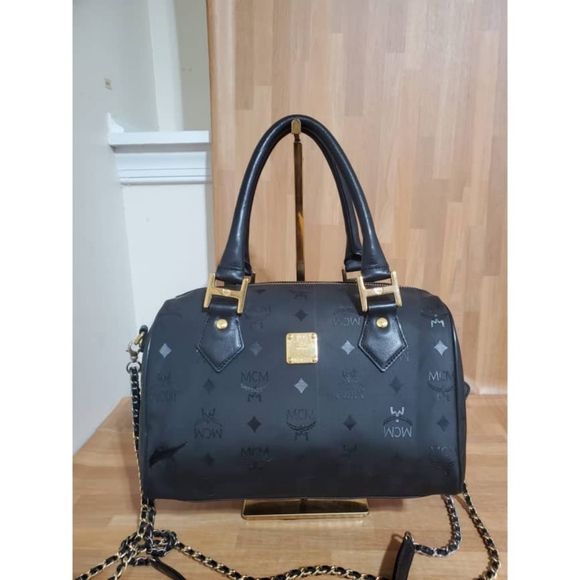 Authentic MCM Signature Visetos Monogram Boston Bag with Strap - Picture 11 of 12